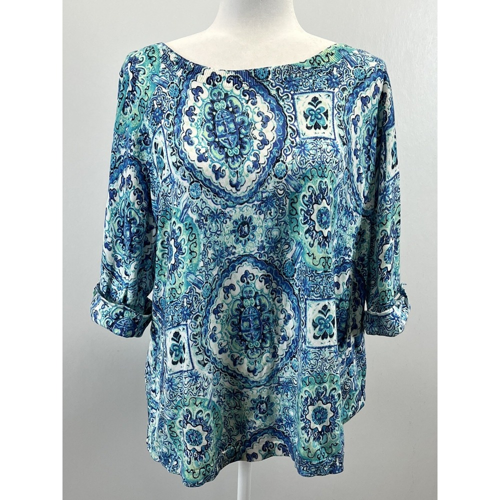 Talbots Woman Knit Sweater Sz 2X Petite 3/4 Sleeves Roll Tab GUC